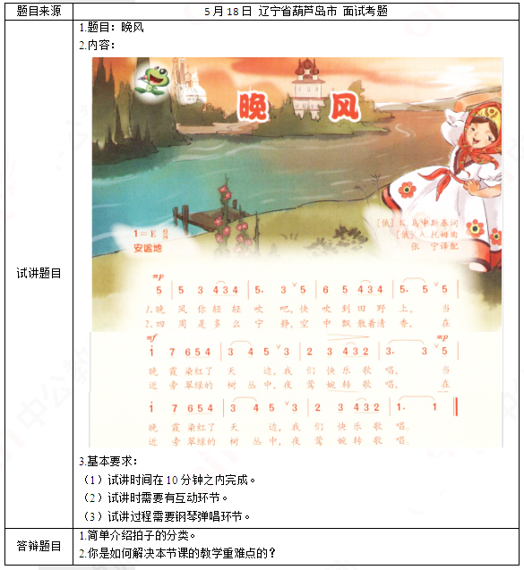 2019上半年上海教师资格证小学面试真题:晚风