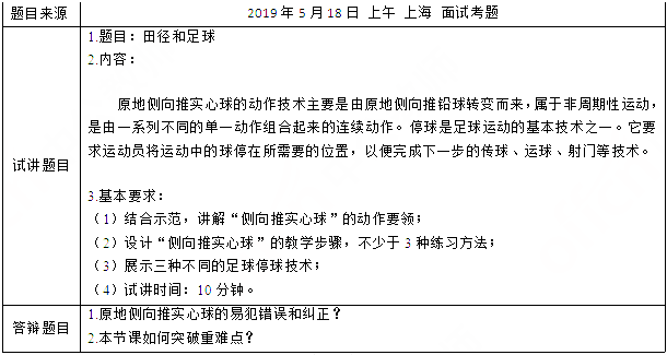 2019上半年上海教师资格证初中面试真题：田径和足球