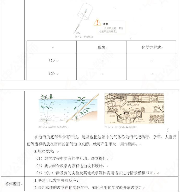 2019上半年上海教师资格证初中面试真题：甲烷的验纯