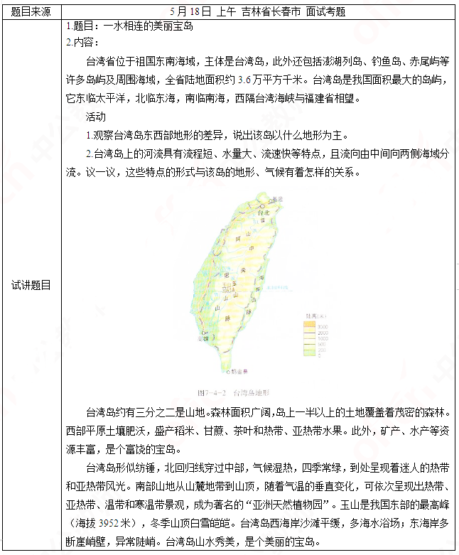 2019上半年上海教师资格证初中面试真题：一水相连的美丽宝岛