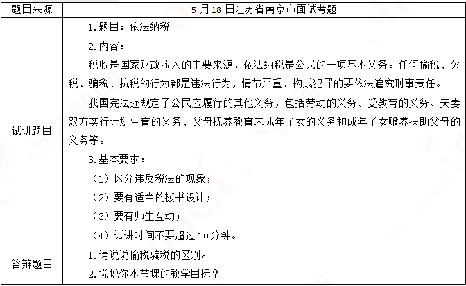 2019上半年上海教师资格证初中面试真题：依法纳税