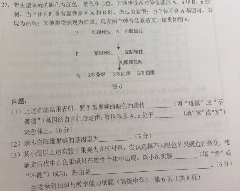 2018上半年上海教师资格证高中生物真题及答案