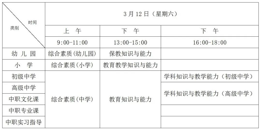 2022上半年教资笔试考试时间安排